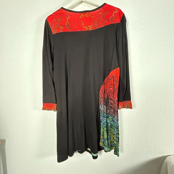 Parsley & Sage Womens V-Neck Black Abstract Print 3/4 Sleeve Tunic Top Medium - Picture 2 of 7